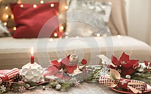 Beautifully decorated Christmas table in the living room