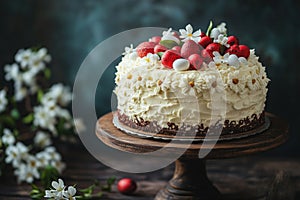 A beautifully decorated Easter cake, elegant and appetizing, culinary theme