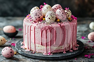 A beautifully decorated Easter cake, elegant and appetizing, culinary theme