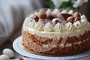 A beautifully decorated Easter cake, elegant and appetizing, culinary theme