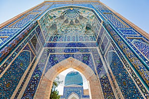 The beautifully decorated Gur-i Amir Mausoleum in Samarkand