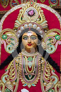 Beautifully decorated idol of Hindu Goddess Durga