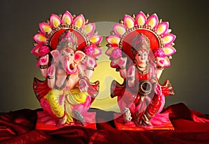 Beautifully Decorated Lord Ganesha and Goddess Laxmi Idols / Statue