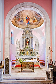 Beautifully decorated the main altar of small church