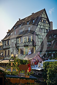 Beautifully decorated medieval house in Little Venice district in Colmar, France