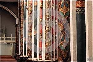 Beautifully decorated pillars of the Church of the Sacred Heart  in Bilbao, Spain