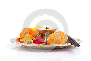 Beautifully Decorated Pooja Thali for festival celebration