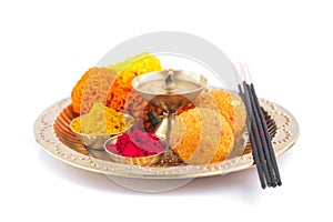 Beautifully Decorated Pooja Thali for festival celebration photo