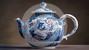 A beautifully decorated porcelain teapot showcasing various techniques such as carving painting and etching.