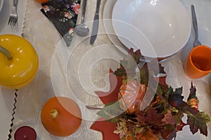 Beautifully decorated table for autumn dinner