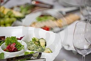 Beautifully decorated table, covered with different cuts.