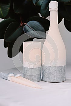Beautifully decorated wedding champagne and candles