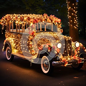 Beautifully Decorated Wedding Vehicle with Dreamy Fairy Lights