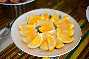 Beautifully Fresh Sliced orange on white plate