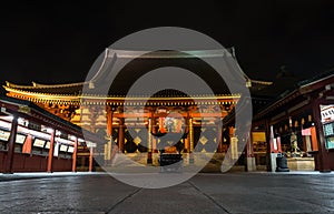 Beautifully illuminated Senso-ji temple complex by night in Asakusa