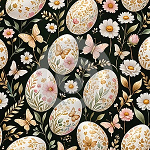 Elegant Easter Egg Pattern with Floral Gold Accents