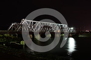 Beautifully lit railway bridge at night