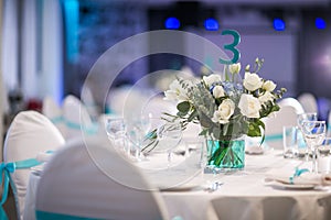 Beautifully organized event - served banquet tables ready for guests