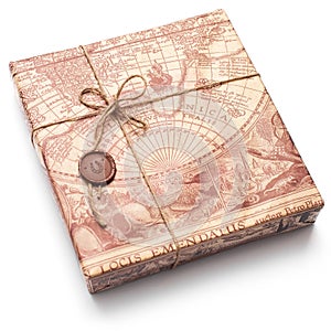 Beautifully packaged parcel in brown paper and tied with a rope