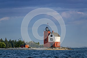 Beautifully painted Historic Round Island Lighthouse Mackinac Island Michigan