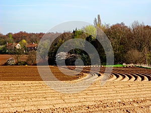 Beautifully ploughed field during spring near Brussels Belgium