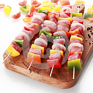 Beautifully presented meat and vegetable kebabs