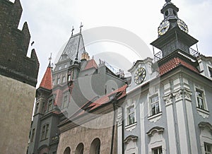 Beautifully preserved ancient buildings in Jewish Quarter in the old town of Prague capital of the Czech Republic