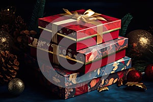 Beautifully wrapped Christmas gift boxes, a symbol of the joy of giving and receiving. The perfect gift for any occasion