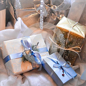 Beautifully Wrapped Gifts with Pretty Bow photo