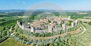 Beautiul aerial view of Monteriggioni, Tuscany medieval town on