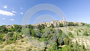 Beautiul aerial view of Pienza, Tuscany medieval town on the hill