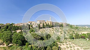 Beautiul aerial view of Pienza, Tuscany medieval town on the hill