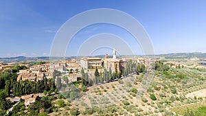 Beautiul aerial view of Pienza, Tuscany medieval town on the hill