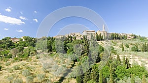 Beautiul aerial view of Pienza, Tuscany medieval town on the hill