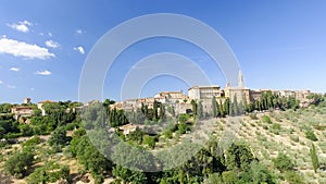 Beautiul aerial view of Pienza, Tuscany medieval town on the hill