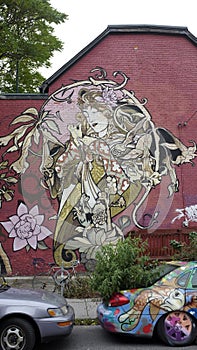 Beauttiful mural with woman and floral