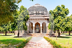 Beautuful Lodhi Garden with flowers, greenhouse, tombs and other sights, New Delhi, India