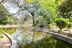 Beautuful Lodhi Garden with flowers, greenhouse, tombs and other sights, New Delhi, India