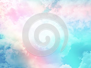 beauty abstract sweet pastel soft blue and pink with fluffy clouds on sky. multi color rainbow image. fantasy growing light