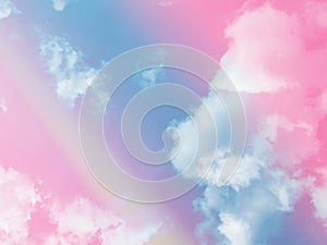 beauty abstract sweet pastel soft pink and blue with fluffy clouds on sky. multi color rainbow image. fantasy growing light