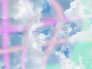 beauty abstract sweet pastel soft pink and blue with fluffy clouds on sky. multi color rainbow image. fantasy growing light