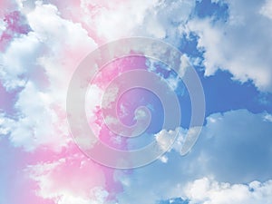 beauty abstract sweet pastel soft pink and blue with fluffy clouds on sky. multi color rainbow image. fantasy growing light