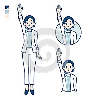 Beauty advisor woman with raise hand images