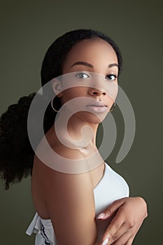 Beauty Afro young woman in white dress