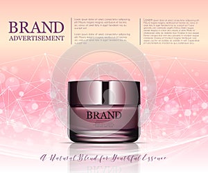 Beauty anti aging cream ad. Cosmetics package design. 3d vector beauty illustration. Moisturizing facial cream mask