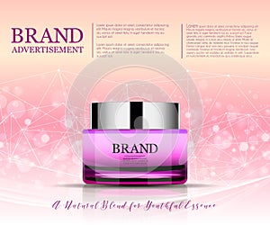 Beauty anti aging cream ad. Cosmetics package design. 3d vector beauty illustration. Moisturizing facial cream mask