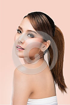 Beauty Asian Woman face Portrait. Beautiful Spa model Girl with Perfect Fresh Clean Skin.