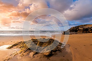 Beauty Atlantic coast with cliff,beach,ocean and sky with clouds