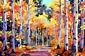 Beauty of Autumn Forest - Acrylic on canvas painting