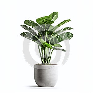 A beauty big green plant in a white pot on a white background